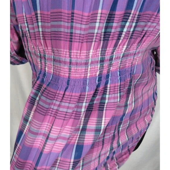 Lane Bryant Lilac Purple Multi Plaid Button Up Cotton Blouse Plus Size 18-20 - Picture 6 of 8